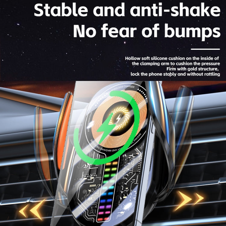 15W Car Sound Pickup Atmosphere Light Wireless Mobile Phone Charging Stand(Silver)