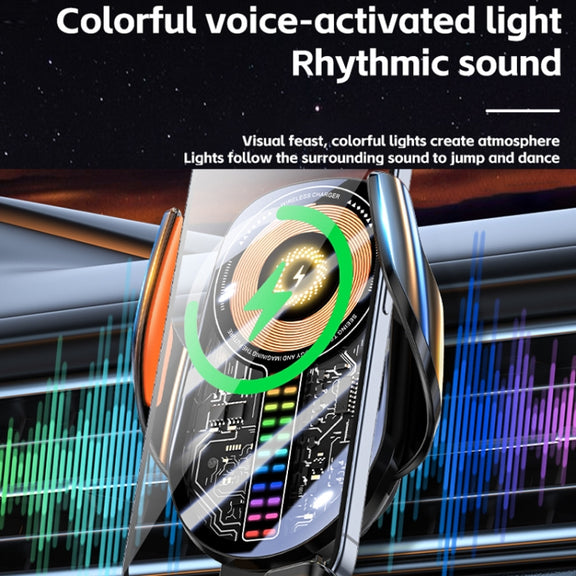 15W Car Sound Pickup Atmosphere Light Wireless Mobile Phone Charging Stand(Silver)