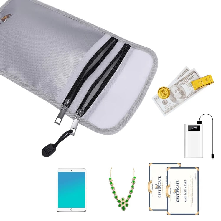 Double Zipper Pockets Fireproof Document Bag Valuables Storage Pouch 10.6x6.9 Inch - free shipping - PMC Jewellery - Order now!