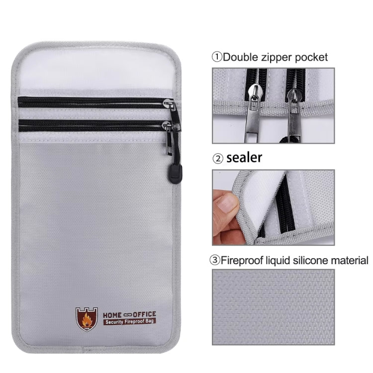 Double Zipper Pockets Fireproof Document Bag Valuables Storage Pouch 10.6x6.9 Inch - free shipping - PMC Jewellery - Order now!