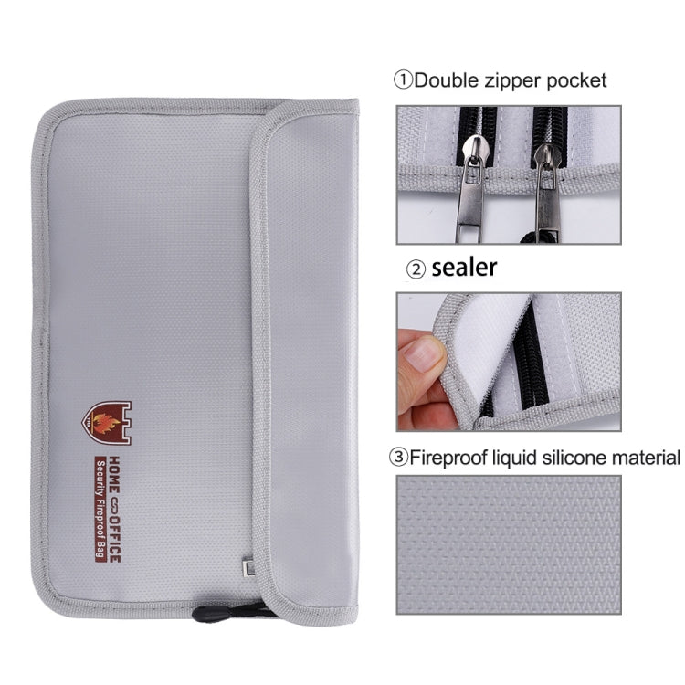 Double Zipper Pockets Fireproof Document Bag Valuables Storage Pouch 10.6x6.9 Inch - free shipping - PMC Jewellery - Order now!