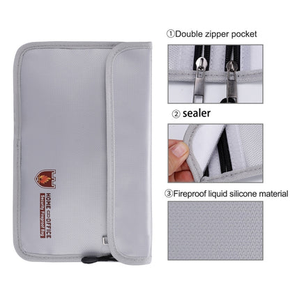 Double Zipper Pockets Fireproof Document Bag Valuables Storage Pouch 10.6x6.9 Inch - free shipping - PMC Jewellery - Order now!
