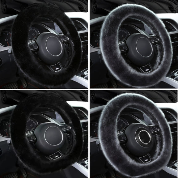 38cm Car Steering Wheel Winter Warm Short Plush Cover(D-type Gray)