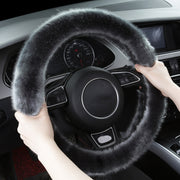 38cm Car Steering Wheel Winter Warm Short Plush Cover(D-type Gray)