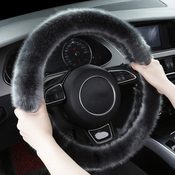38cm Car Steering Wheel Winter Warm Short Plush Cover(D-type Gray)