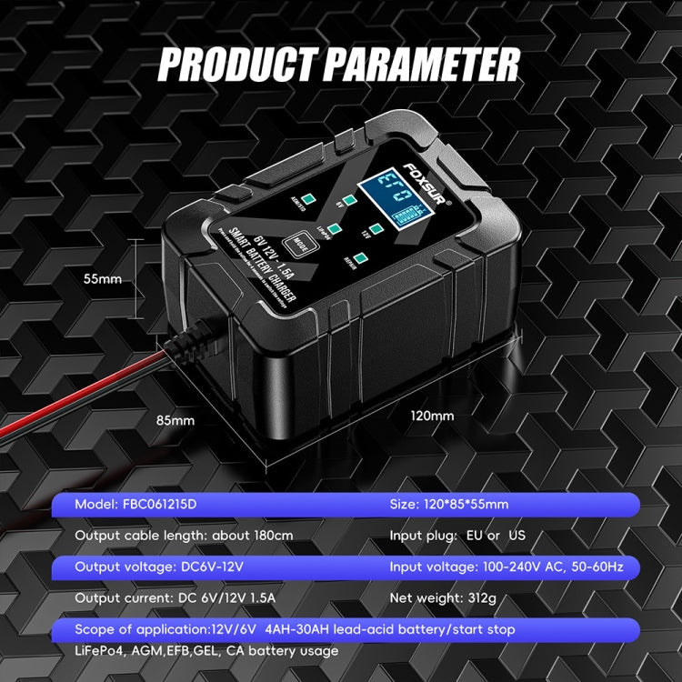 FOXSUR 6V/12V 1.5A Lawn Mower Motorcycle Lead Acid Battery SAE Plug Charger(US Plug)