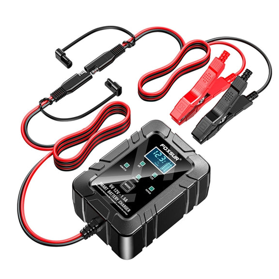 FOXSUR 6V/12V 1.5A Lawn Mower Motorcycle Lead Acid Battery SAE Plug Charger(EU Plug)