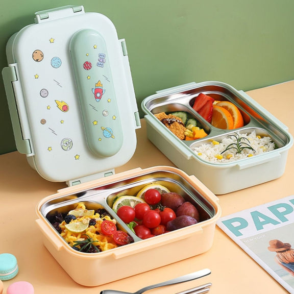 316 Stainless Steel Insulated Lunch Box Children Portable Compartment Lunch Case, Style: Light Green 2 Grids