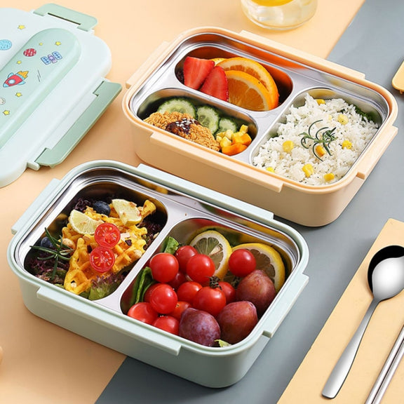 316 Stainless Steel Insulated Lunch Box Children Portable Compartment Lunch Case, Style: Light Green 2 Grids