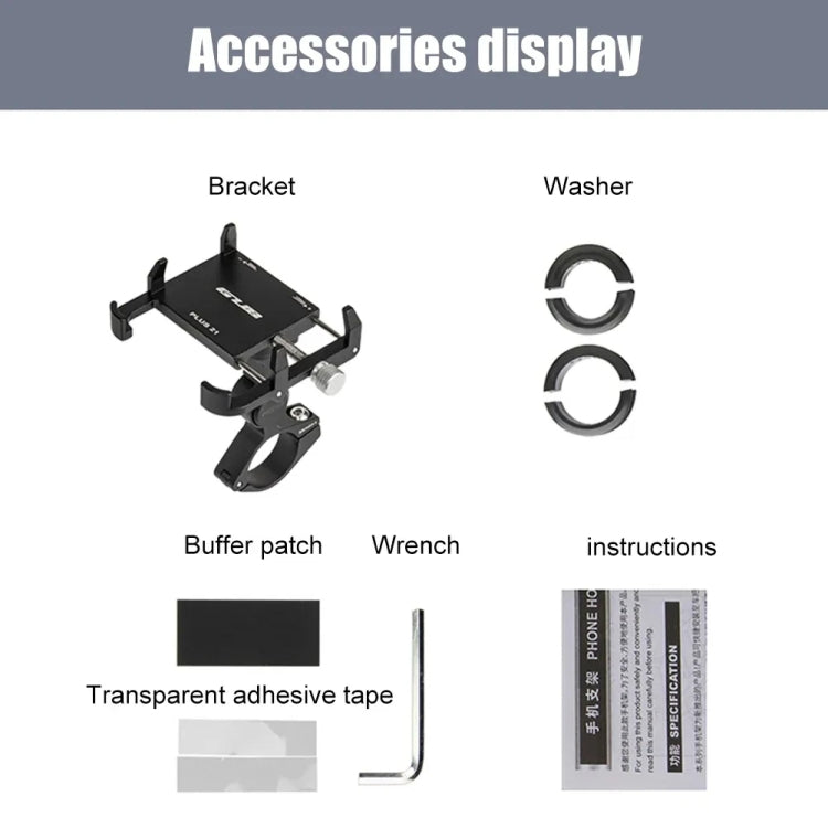 GUB PLUS21 Bicycle Mobile Phone Holder Motorcycle 360 Degree Rotating Mount For 22.2-31.8mm Tube Diameter(Black)