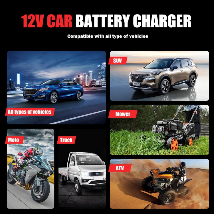 FOXSUR 12V8A SUV Car Motorcycle Intelligent Repair Type Lead-acid Battery Charger(US Plug)