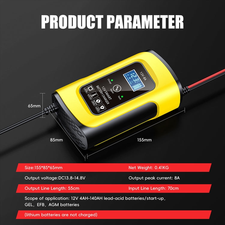 FOXSUR 12V8A SUV Car Motorcycle Intelligent Repair Type Lead-acid Battery Charger(US Plug)
