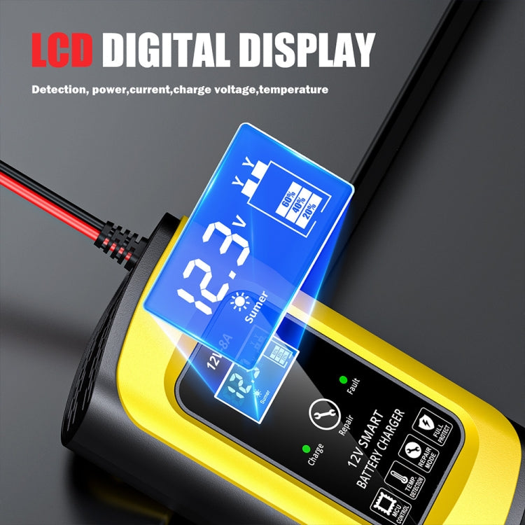 FOXSUR 12V8A SUV Car Motorcycle Intelligent Repair Type Lead-acid Battery Charger(EU Plug) - free shipping - PMC TechLife - Order now!