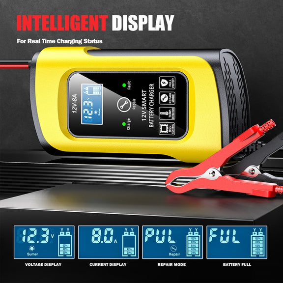 FOXSUR 12V8A SUV Car Motorcycle Intelligent Repair Type Lead-acid Battery Charger(US Plug)