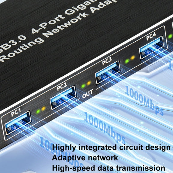 USB3.0 4-Ports Gigabit Network Adapter Plug and Play Router(Black)