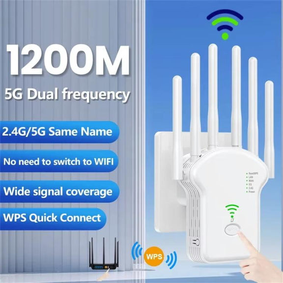 Urant U13 1200Mbps 2.4G/5G Dual Band WiFi Repeater Signal Amplifier EU Plug Black