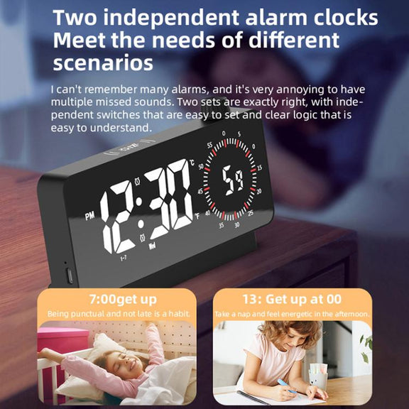 Multi-Functional LED Screen Mirror Charging Alarm Clock Reminder Visual Timer(Black)