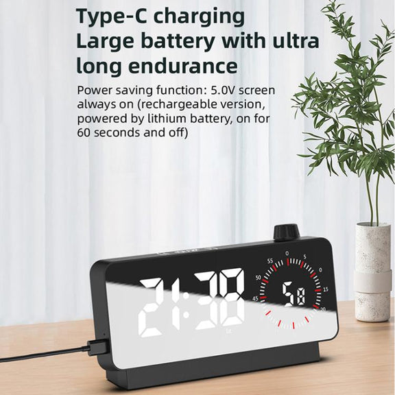 Multi-Functional LED Screen Mirror Charging Alarm Clock Reminder Visual Timer(Black)