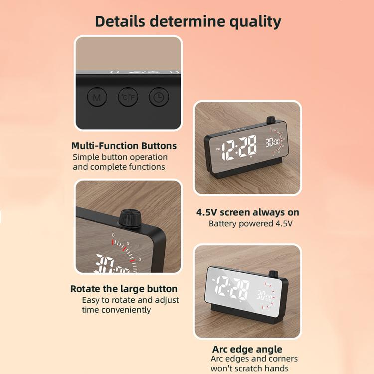 Multi-Functional LED Screen Mirror Charging Alarm Clock Reminder Visual Timer(Black)