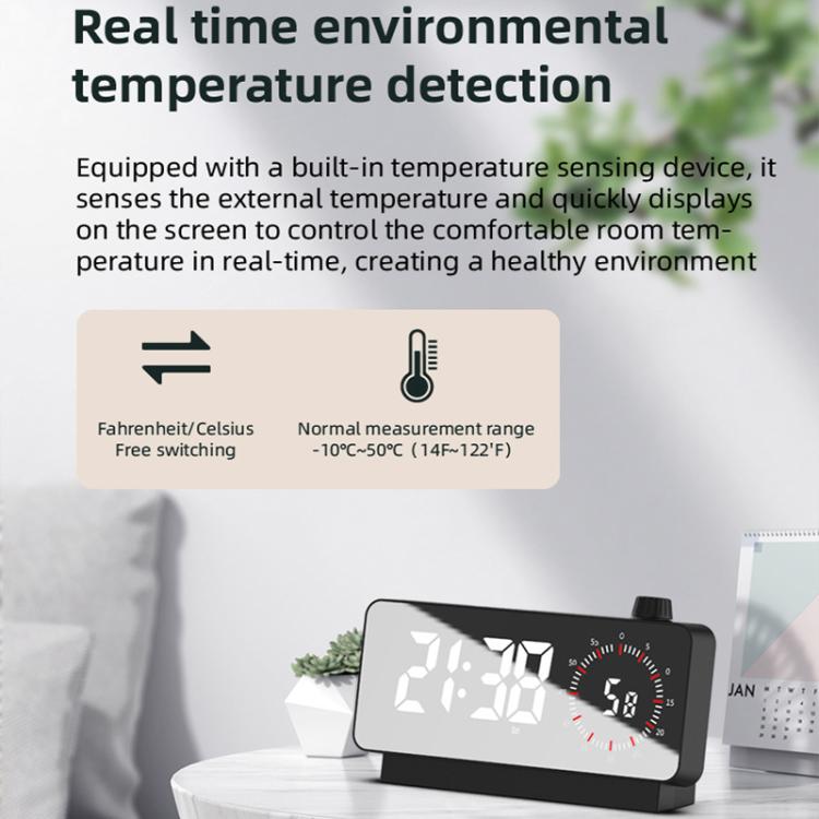 Multi-Functional LED Screen Mirror Charging Alarm Clock Reminder Visual Timer(Black)