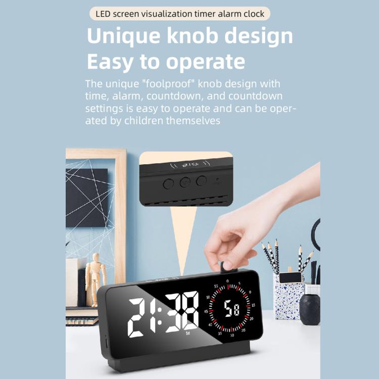 Multi-Functional LED Screen Mirror Charging Alarm Clock Reminder Visual Timer(White) - Alarm Clocks by PMc TechLife | Online Shopping South Africa | PMc TechLife | Buy Now Pay Later Mobicred