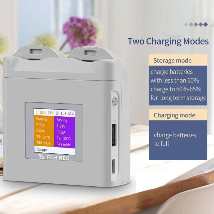 For DJI Neo Drone YX Color Screen Battery Charger Charge 2 Batteries(Gray)