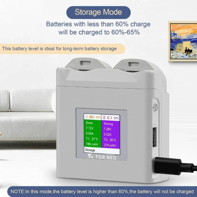 For DJI Neo Drone YX Color Screen Battery Charger Charge 2 Batteries(Gray) - free shipping - PMC TechLife - Order now!