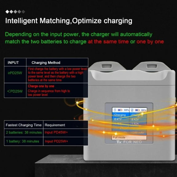 For DJI Neo Drone YX Color Screen Battery Charger Charge 2 Batteries(Gray)