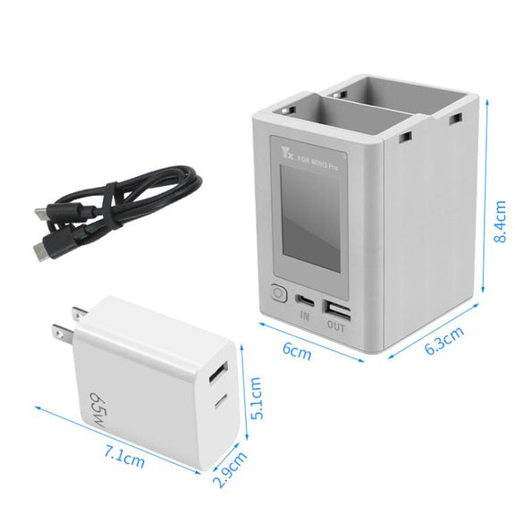 For DJI Mini 4 Pro / Mini 3 Pro / Mini 3 YX Color Screen Dual-way Charger Battery Manager  With 65W US Plug