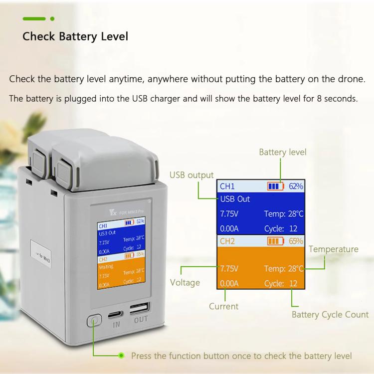 For DJI Mini 4 Pro / Mini 3 Pro / Mini 3 YX Color Screen Dual-way Charger Battery Manager Without Plug