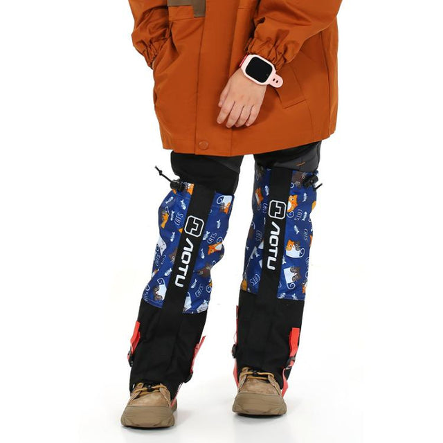 AOTU  AT8913 1pair Children Riding Skiing Water-resistant Calf Protectors Outdoor Sandproof Shoes Covers, Color: Blue Cat With Fleece L