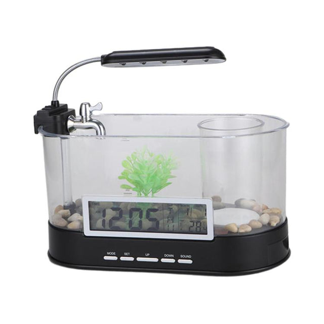 1.8L LED Light Desktop Water Flow Mini Fish Tank Home Turtle Tank Self-Circulating Aquarium(Black)