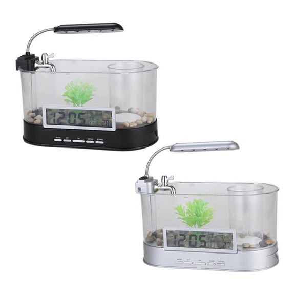1.8L LED Light Desktop Water Flow Mini Fish Tank Home Turtle Tank Self-Circulating Aquarium(Black)