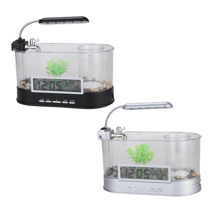 1.8L LED Light Desktop Water Flow Mini Fish Tank Home Turtle Tank Self-Circulating Aquarium(Black)