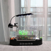 1.8L LED Light Desktop Water Flow Mini Fish Tank Home Turtle Tank Self-Circulating Aquarium(Black)