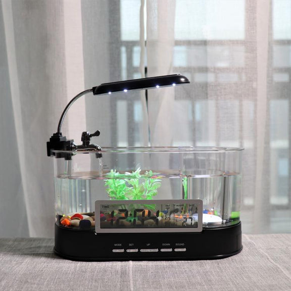 1.8L LED Light Desktop Water Flow Mini Fish Tank Home Turtle Tank Self-Circulating Aquarium(Black)