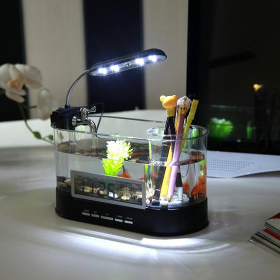 1.8L LED Light Desktop Water Flow Mini Fish Tank Home Turtle Tank Self-Circulating Aquarium(Black)