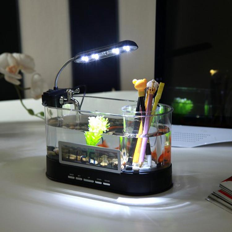 1.8L LED Light Desktop Water Flow Mini Fish Tank Home Turtle Tank Self-Circulating Aquarium(White)