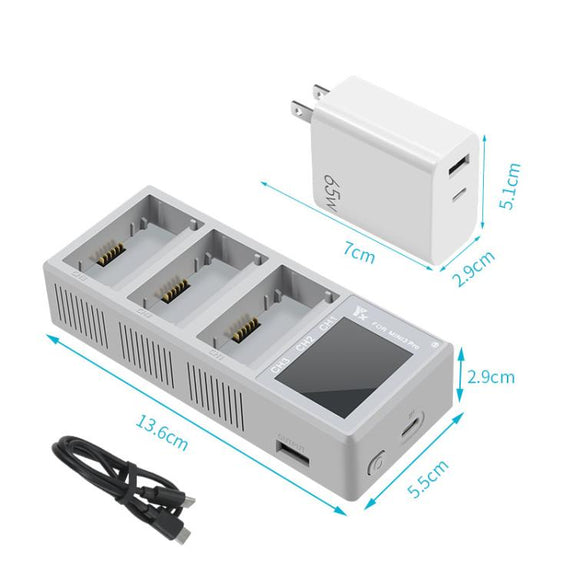 For DJI Mini 4 Pro / Mini 3 Pro / Mini 3 YX Color Screen 3-Way Charger Battery Manager With 65W EU Plug