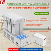 For DJI Mini 4 Pro / Mini 3 Pro / Mini 3 YX Color Screen 3-Way Charger Battery Manager With 65W EU Plug
