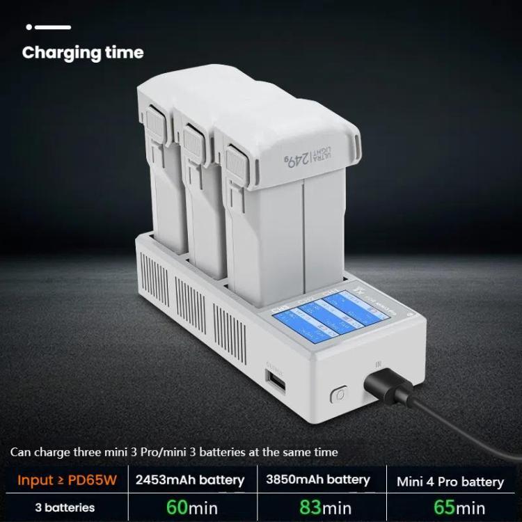 For DJI Mini 4 Pro / Mini 3 Pro / Mini 3 YX Color Screen 3-Way Charger Battery Manager With 65W EU Plug - free shipping - PMC Jewellery - Order now!