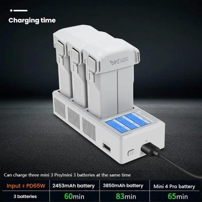 For DJI Mini 4 Pro / Mini 3 Pro / Mini 3 YX Color Screen 3-Way Charger Battery Manager With 65W EU Plug - free shipping - PMC Jewellery - Order now!
