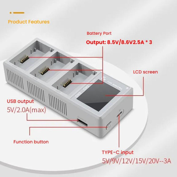 For DJI Mini 4 Pro / Mini 3 Pro / Mini 3 YX Color Screen 3-Way Charger Battery Manager Without Plug