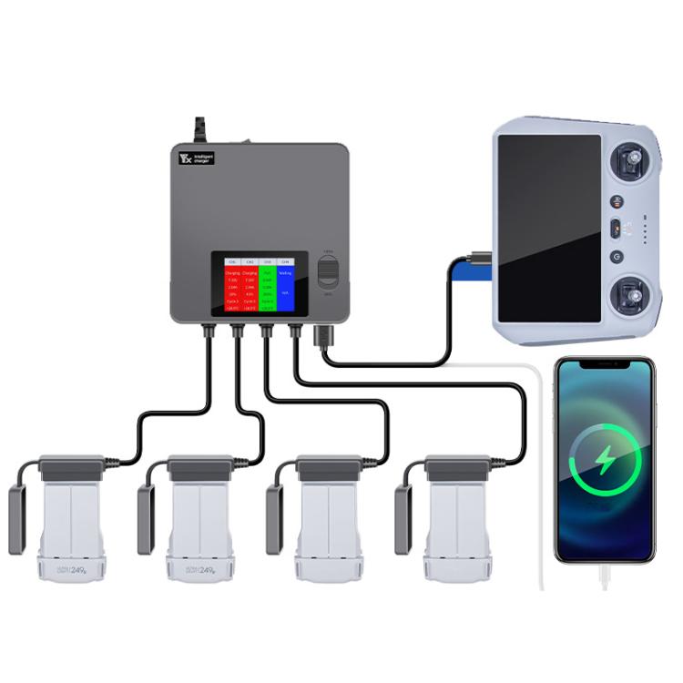 For DJI Mini 4 Pro / Mini 3 Pro / Mini 3 Color Screen Digital Display Four-Way Charger Battery Manager US Plug - free shipping - PMC Jewellery - Order now!