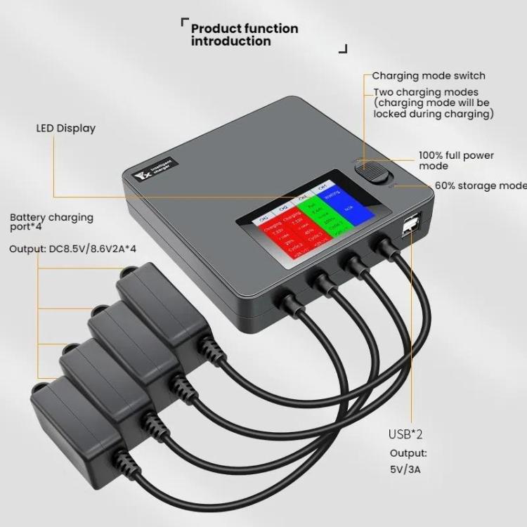 For DJI Mini 4 Pro / Mini 3 Pro / Mini 3 Color Screen Digital Display Four-Way Charger Battery Manager  EU Plug
