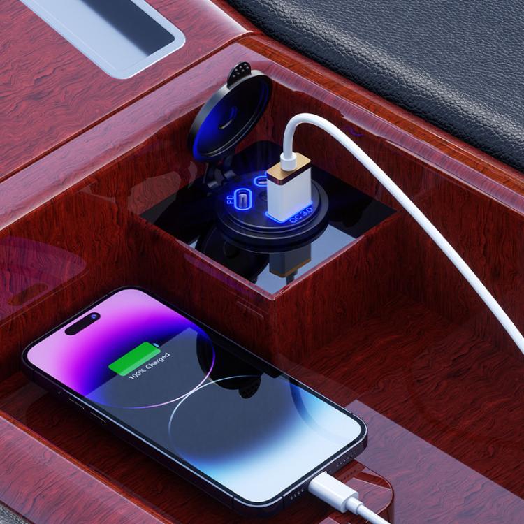 Kewig P22A 12-24V Vehicle Motorcycle Boat Modified Dual PD+QC3.0 3-Port Car Charger With Switch, Style: With Terminal(Blue Light)