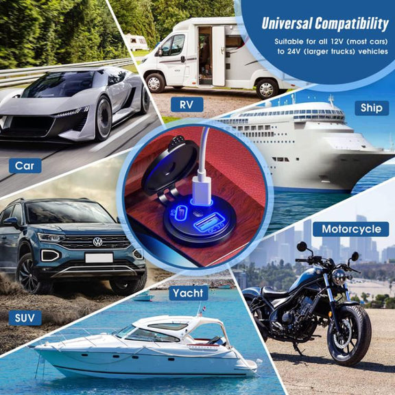 Kewig P22A 12-24V Vehicle Motorcycle Boat Modified Dual PD+QC3.0 3-Port Car Charger With Switch, Style: With Terminal(Blue Light)
