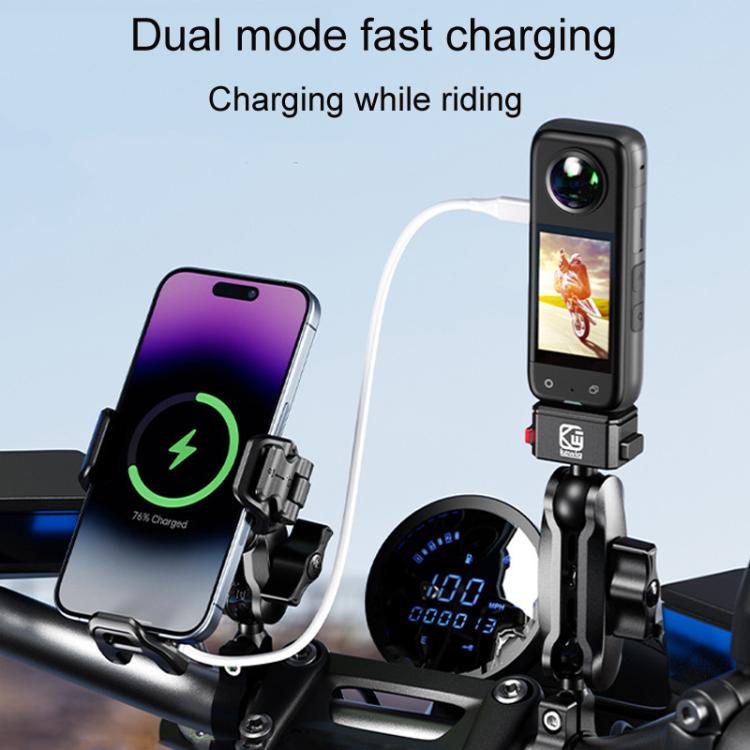 Kewig M33-A5 Outdoor Riding Shock Absorbing Anti-Theft 15W QI Wireless Charger Cell Phone Mounting Bracket(Horizontal Bar Model) - free shipping - PMC Jewellery - Order now!