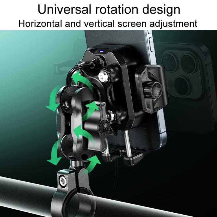 Kewig M33-A5 Outdoor Riding Shock Absorbing Anti-Theft 15W QI Wireless Charger Cell Phone Mounting Bracket(Horizontal Bar Model) - free shipping - PMC Jewellery - Order now!