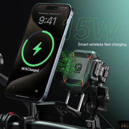 Kewig M33-A5 Outdoor Riding Shock Absorbing Anti-Theft 15W QI Wireless Charger Cell Phone Mounting Bracket(Horizontal Bar Model) - free shipping - PMC Jewellery - Order now!